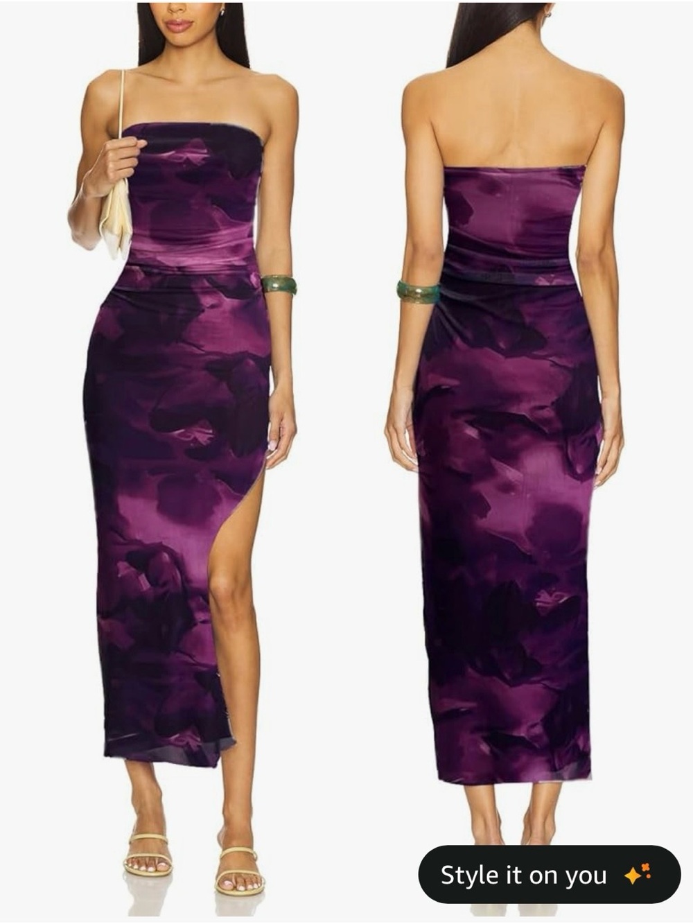 XL ALENDA DANMOS Womens Strapless Printed Midi Dress with Slit Floral Mesh Tube